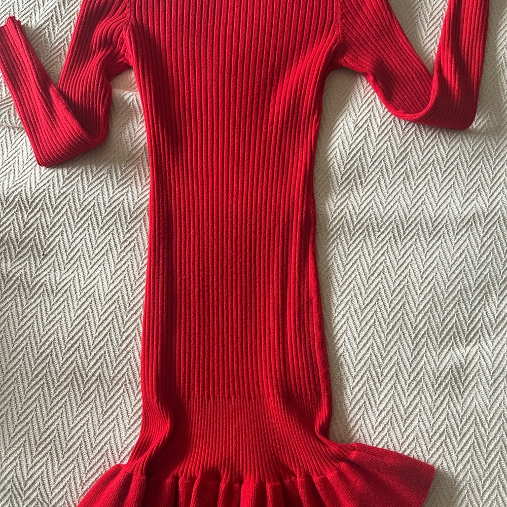Red Ribbed Knit Dress - Picture 2 of 8